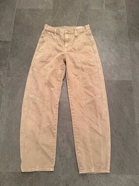 Greenish Beige Utility High Waisted Barrel Pants